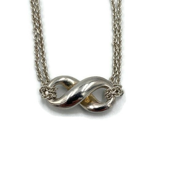 Authentic Tiffany & Co 925 Silver Infinity Pendant with Double Chain Necklace - Picture 5 of 9
